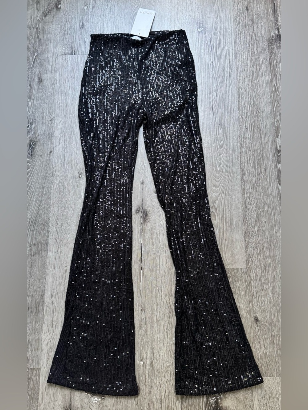 Galita Black Sequin Flare Pants Small High Waisted Disco Party Bell Bottom NWT